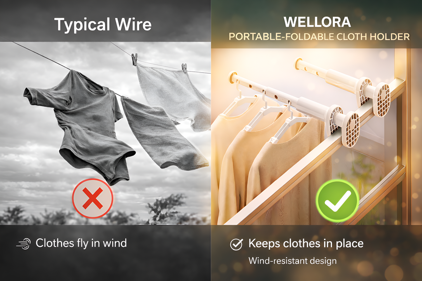 WELLORA Portable-Foldable Cloth Hanger π§Ίπ₯ (Holds Up to 10KG πͺ) PACK OF TWO